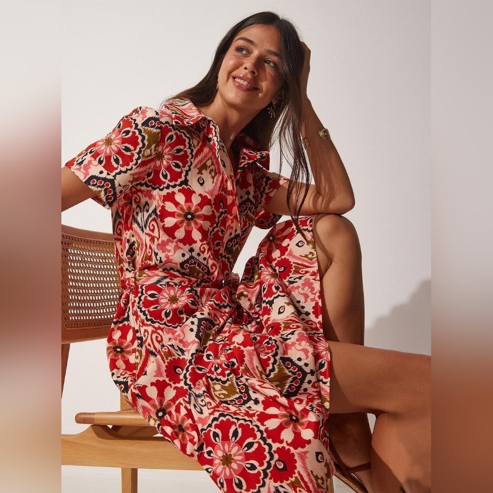 Zara Alesia Midi Print Dress 100% Cotton Size S Influencer Picks